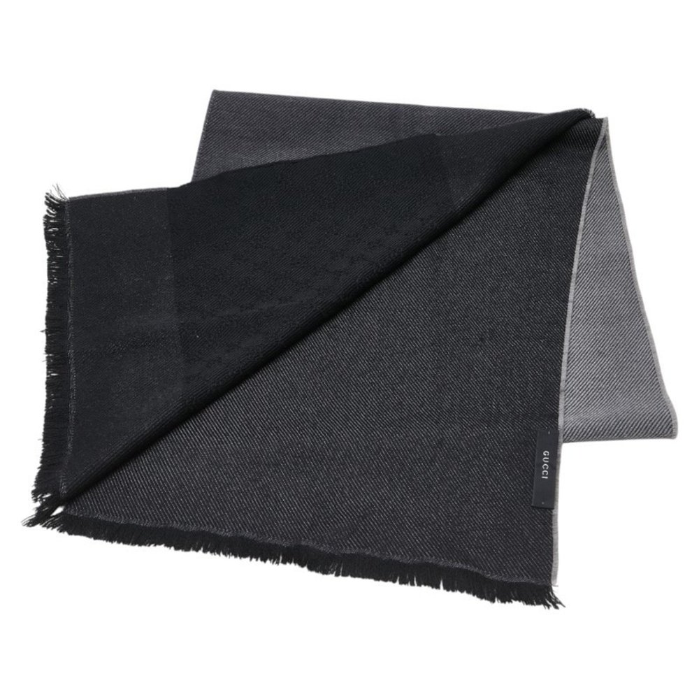 Gucci GG pattern scarf in black and gray wool for women. - Picture 2 of 6